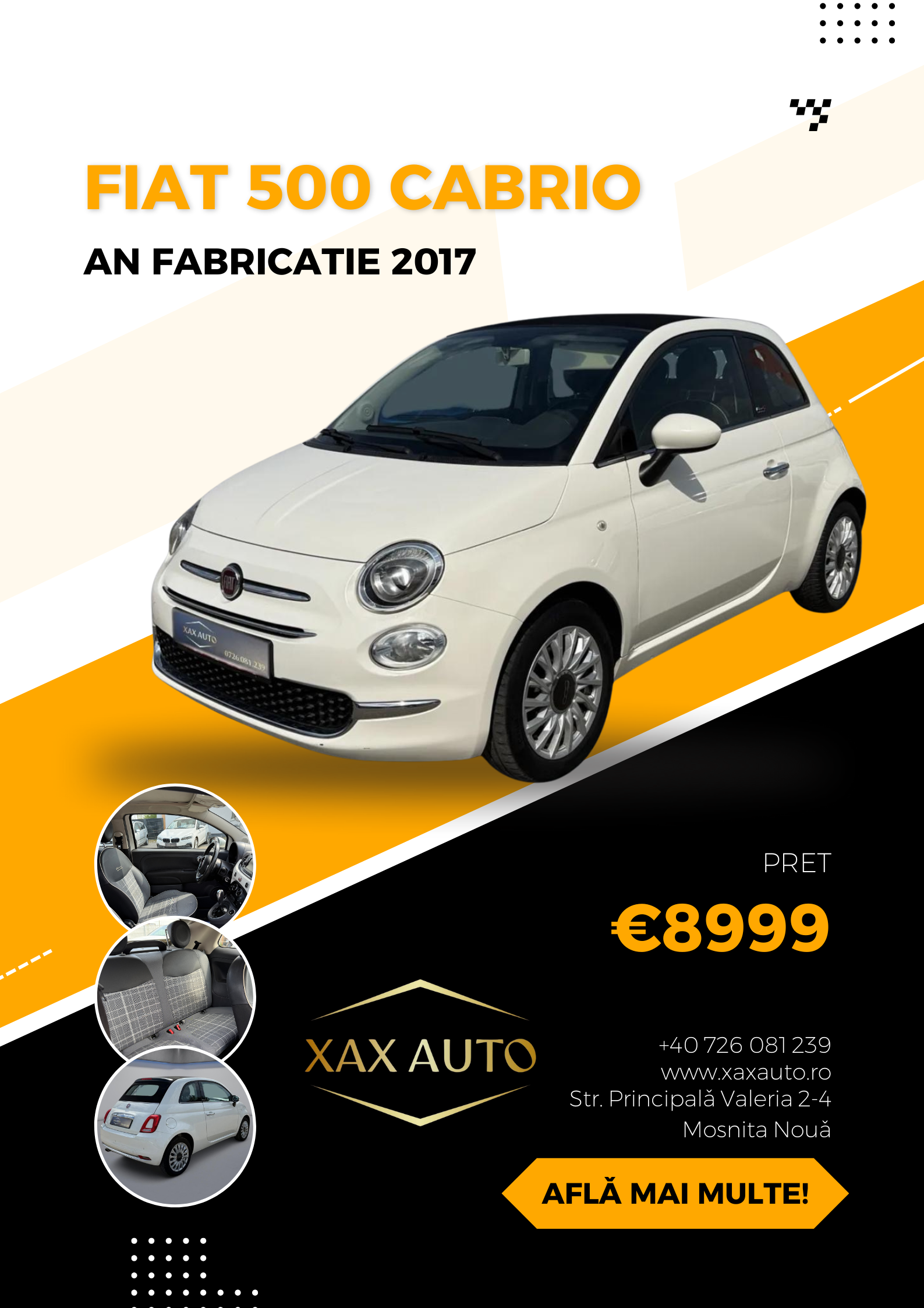 Masini in rate Timisoara | Masini rulate in rate cu avans 0% | Parc Auto Timisoara | XAX Auto Fiat 500 Cabrio
